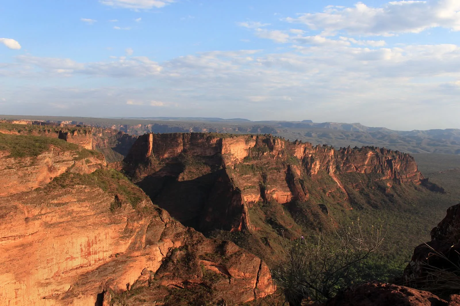 Warm sunlight across the monumental sandstone cliffs of Cidade de Pedra in Chapada dos Guimarães